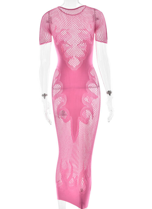 Pink Intricate Pattern Sheer Mesh Dress | Dahyun - Twice