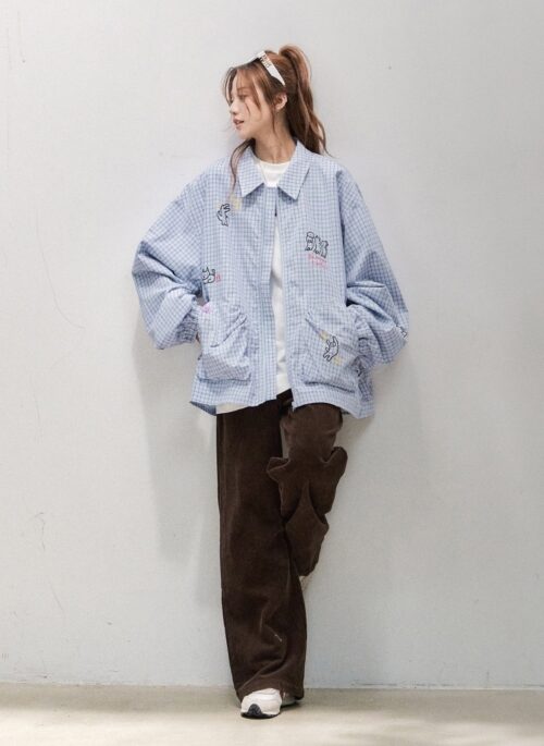 Plaid Collector Animal Embroidery Casual Jacket