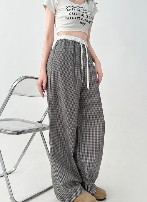 Plaid High Waist Loose Casual Wide Leg Pants