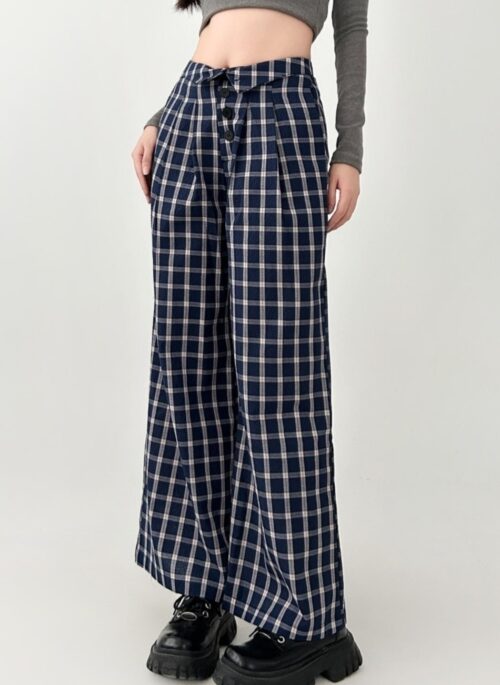 Plaid Retro Loose Fit Casual Wide Leg Pants