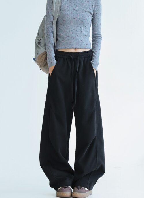 Pleated Wide Leg Relaxed Fit Casual Sweatpants