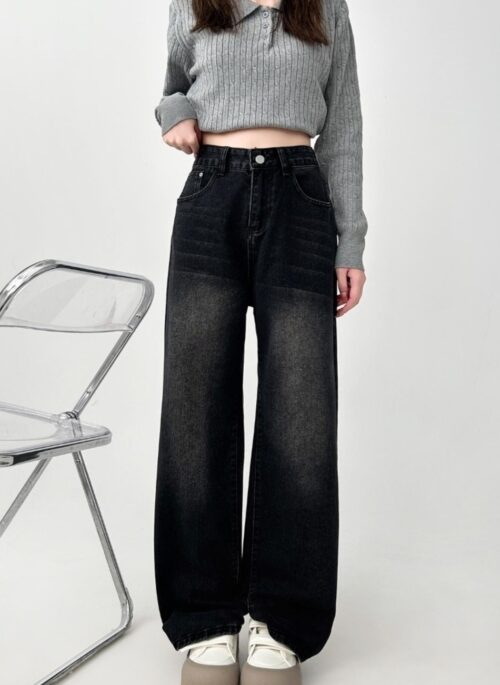 Plus Size High Waist Black Wide Leg Jeans
