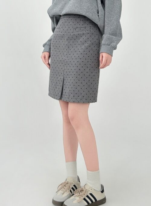 Polka Dot Wool Blend Bodycon Midi Skirt