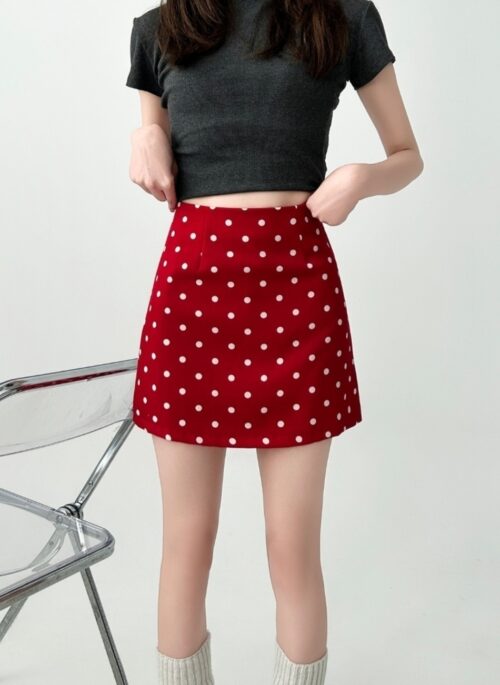 Red Polka Dot High Waist A Line Skirt