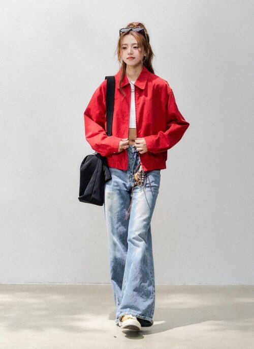 Red Short Casual Chic Workwear Jacket