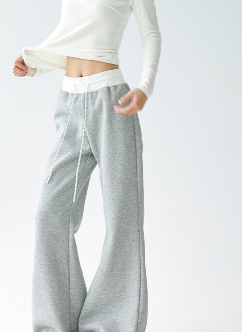 Relaxed Fit Patchwork Waist Casual Drape Pants