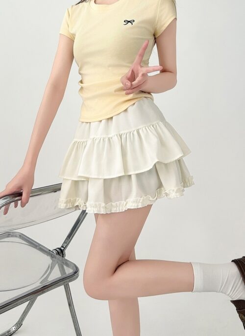 Ruffled Layered A Line Short Skirt