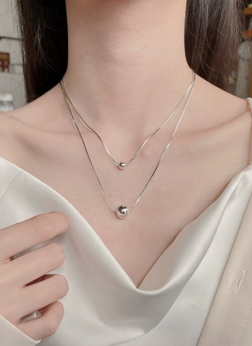 Silver Double Layer Ball Necklace | Jennie – BlackPink
