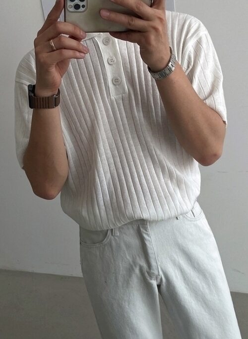 Striped Knit Polo Shirt Summer Style