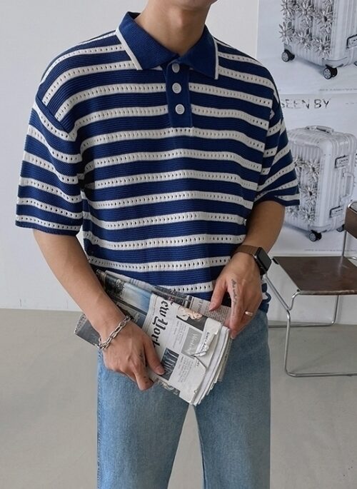 Striped Knit Polo Shirt