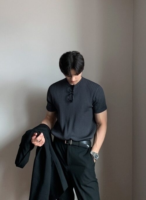 Striped Knit Short Sleeve T-Shirt