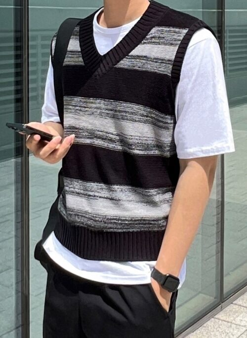 Striped Knit Sleeveless Vest