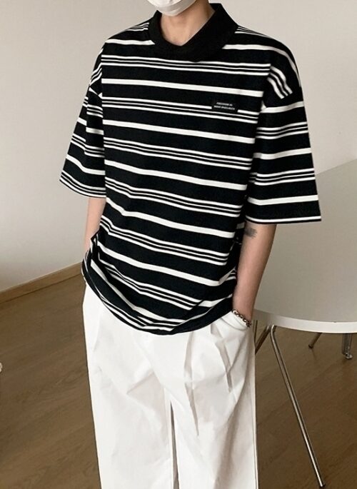 Striped Polo Shirt Casual Cotton Short Sleeve