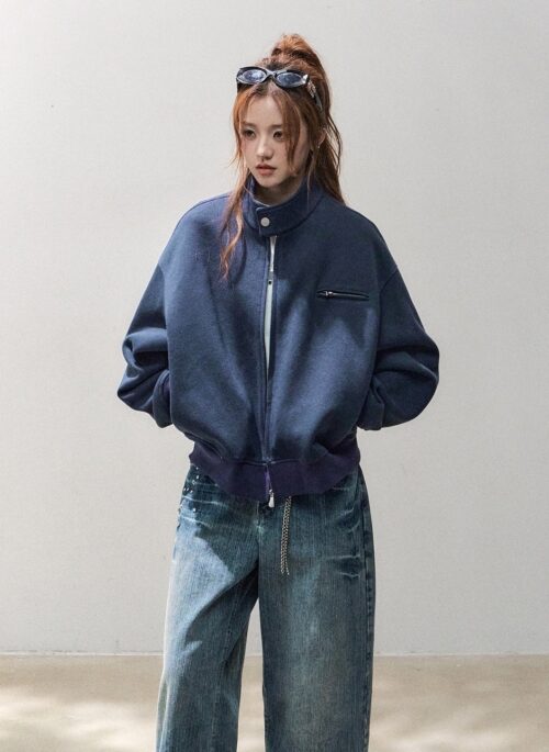 Stylish Stand Collar Air Layer Sweatshirt Jacket
