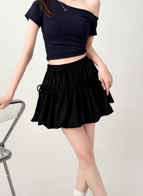 Sweet Bow Flare Mini Skirt Black
