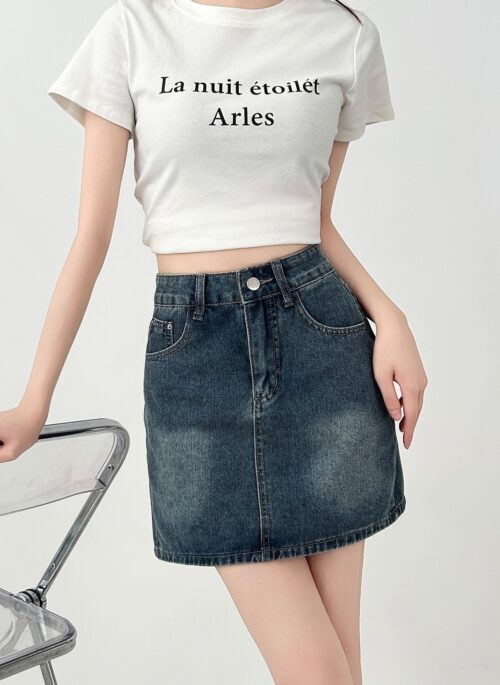 Vintage Blue Denim A Line Slimming Skirt