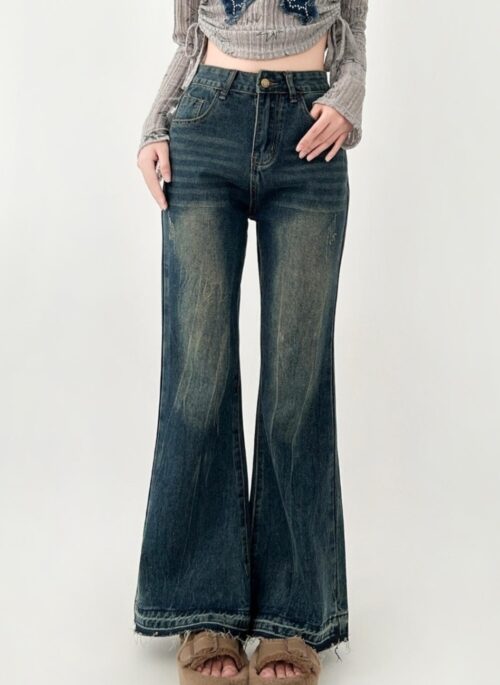 Vintage Flared Hem Loose Fit Denim Jeans