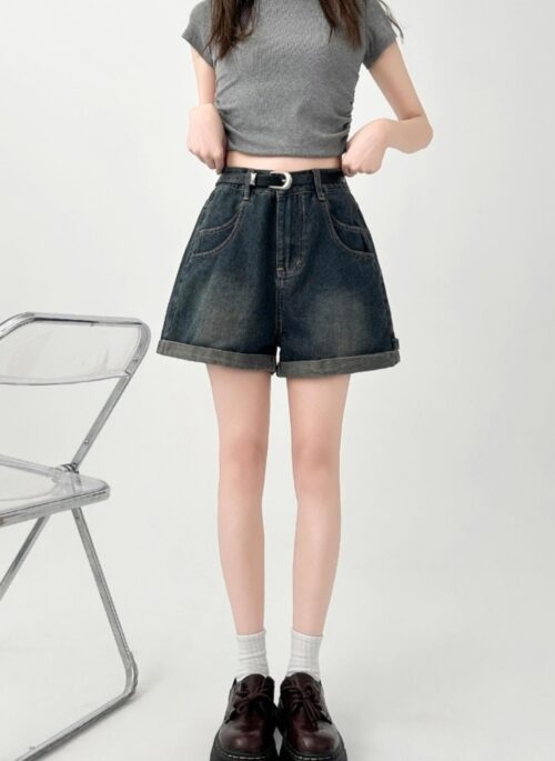 Vintage High Waist Denim Wide Leg Shorts