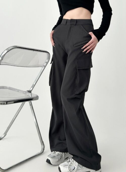 Vintage High Waist Gray Straight Leg Cargo Pants