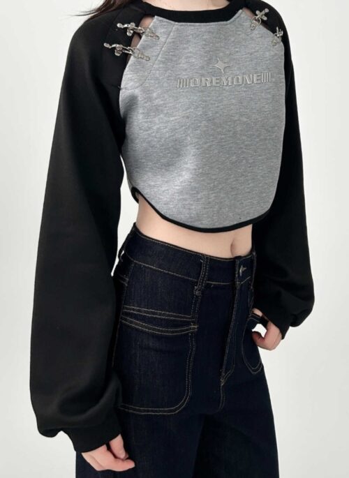 Vintage Patchwork Loose Fit Raglan Sweatshirt