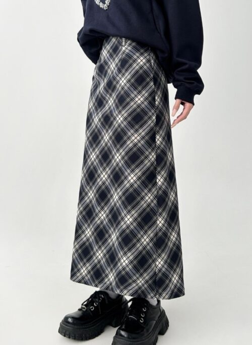 Vintage Plaid Midi Skirt For Casual Style