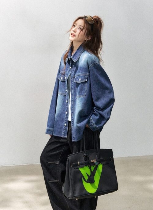 Vintage Washed Blue Denim Shirt Jacket