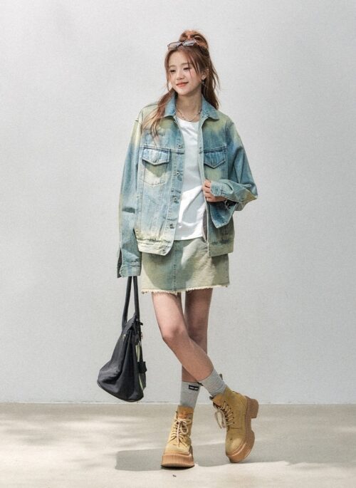 Vintage Washed Denim Jacket Casual Loose Fit
