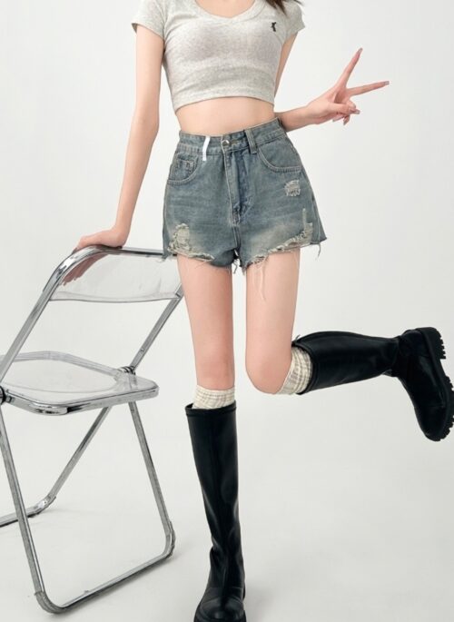 Vintage Washed High Waist Denim Shorts