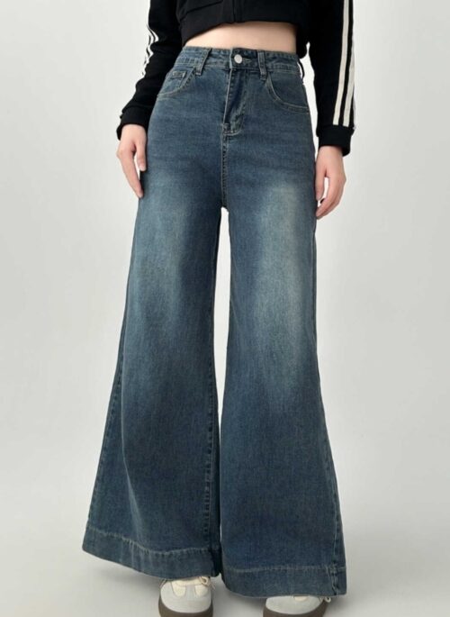 Vintage Wide Leg Denim Pants For Curvy Body Shape