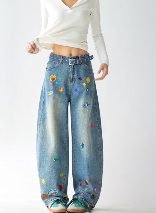 Washed Light Blue Wide Leg Jeans
