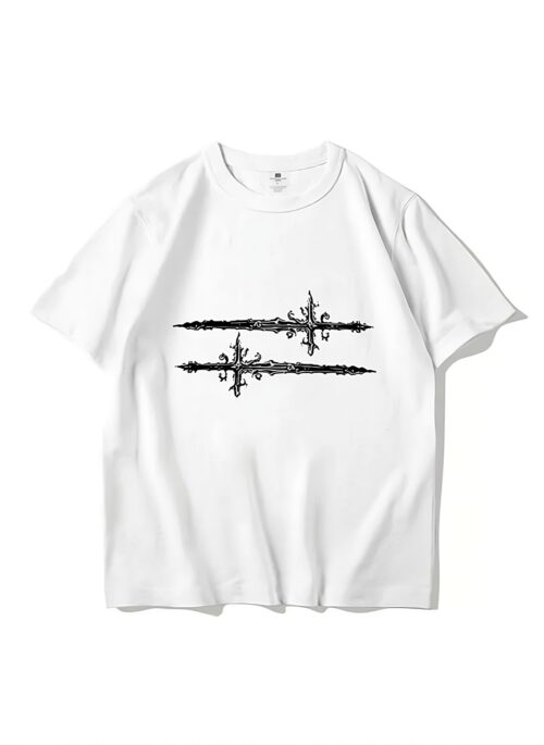 White Double Sword Print T-Shirt | Junghwan - Treasure
