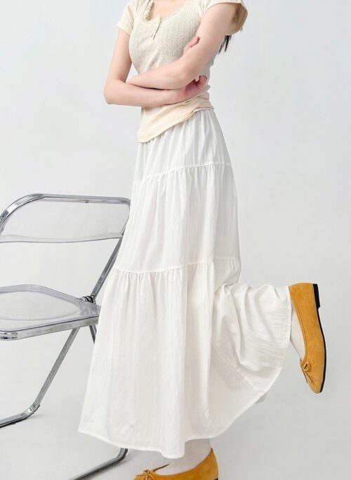 White Flowy Midi Skirt A Line Cake Skirt
