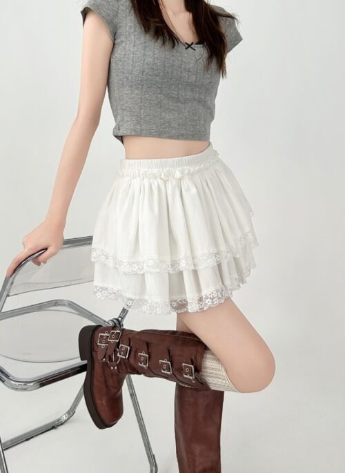 White Lace Layered Ballet Tulle Skirt