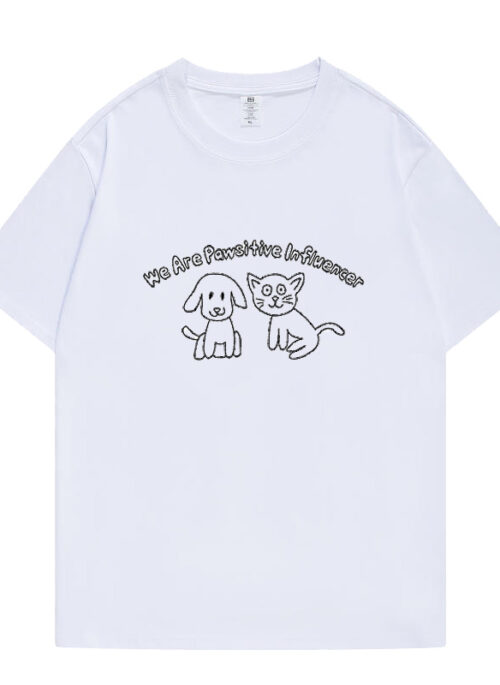 White Pawsitive Influencer Print T-Shirt | LeeKnow - Stray Kids