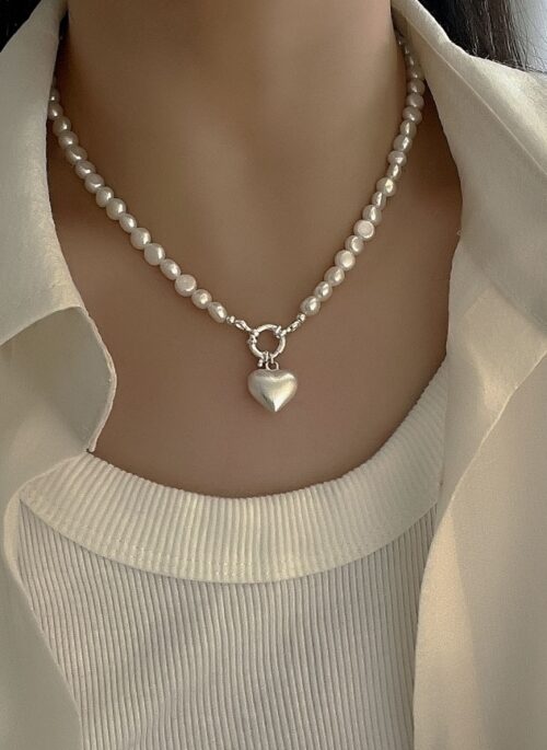 White Pearl Heart Pendant Necklace | Liz – IVE