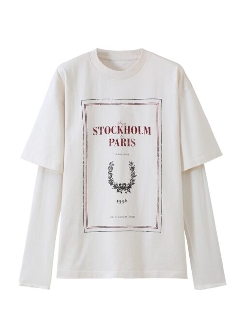 White Stockholm To Paris Print Long Sleeves T-Shirt | Karina – AESPA