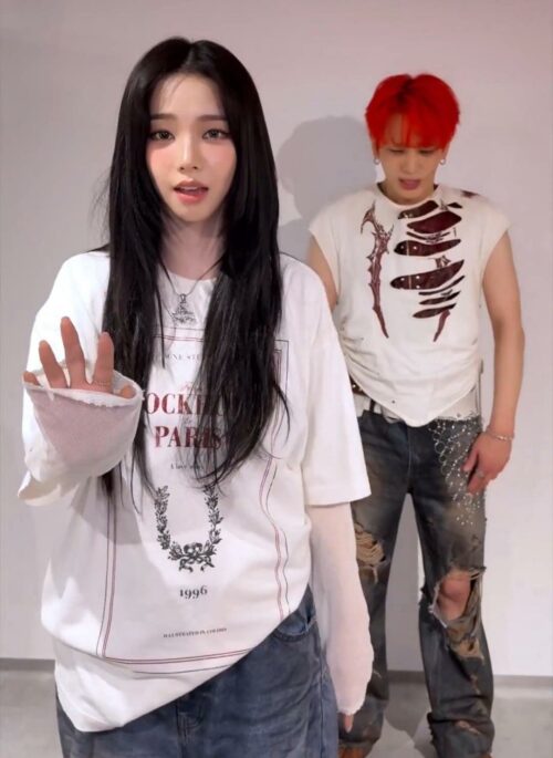White Stockholm To Paris Print Long Sleeves T-Shirt | Karina – AESPA