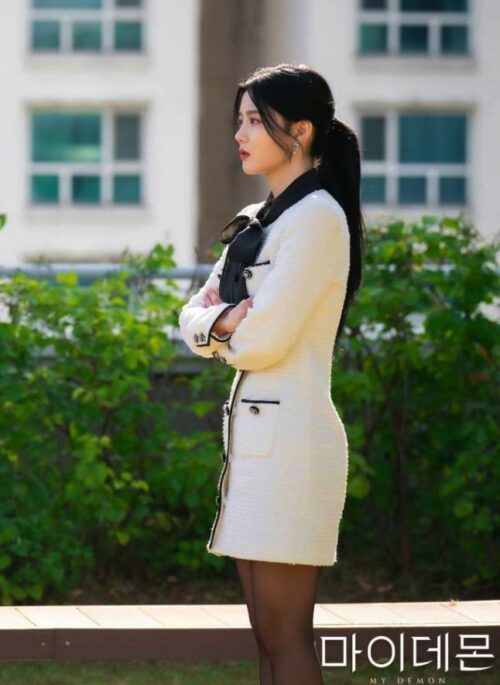White Tweed Black Bow Dress | Do Do Hee - My Demon