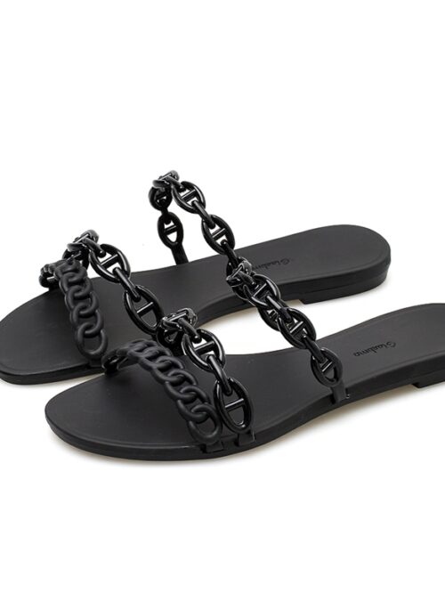 Black Chain-Link Double Strap Slide Sandals | Lisa – BlackPink