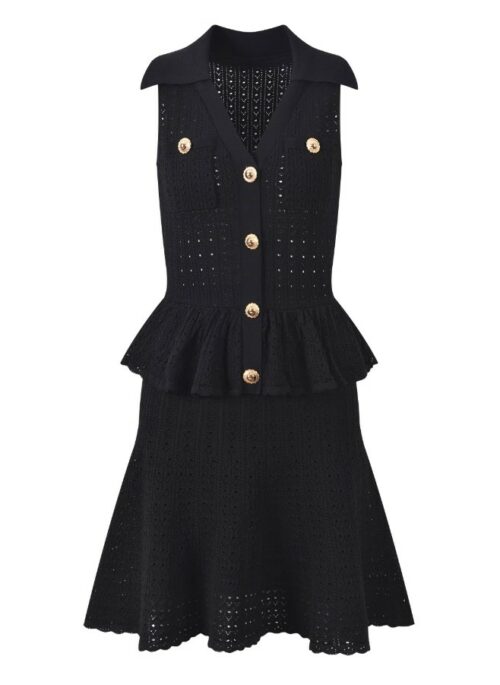 Black Collared Peplum Knitted Dress | Jisoo – BlackPink