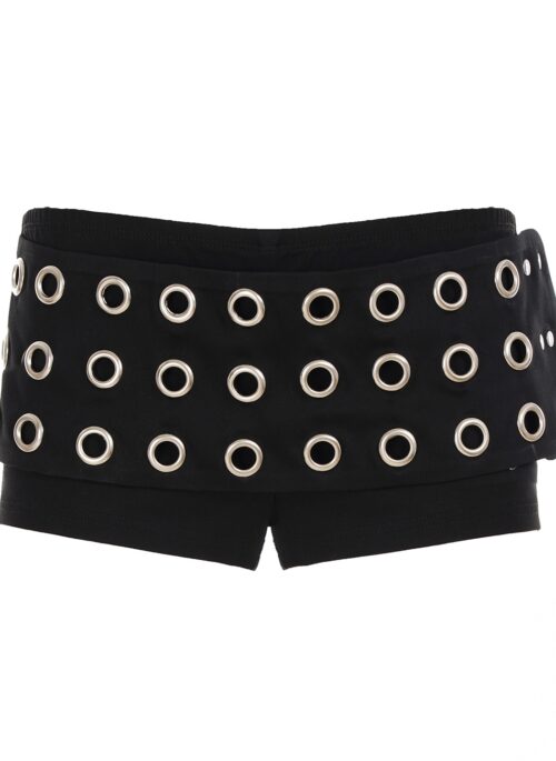 Black Eyelet Belted Wrap Shorts | Ningning - Aespa
