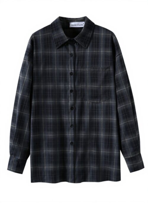 Black Plaid Long Sleeve Flannel Shirt | Ningning – Aespa