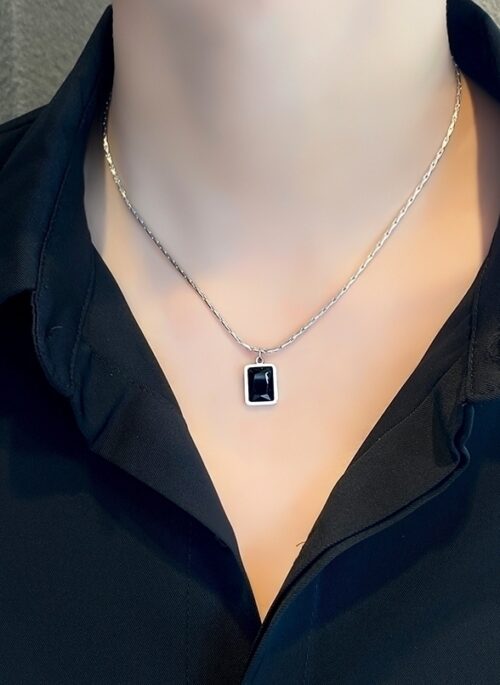 Black Square Gem Pendant Necklace | Bangchan - Stray Kids