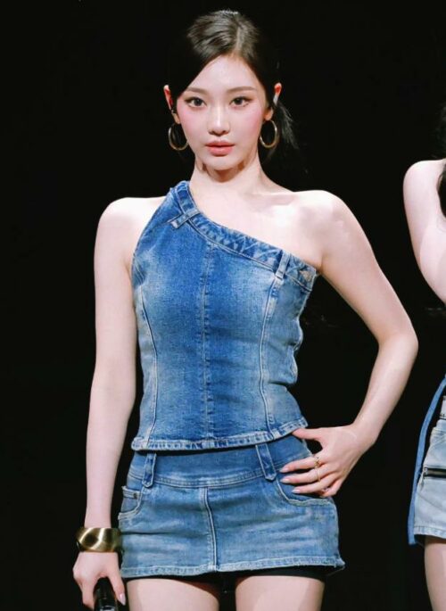 Blue One-Shoulder Denim Top | Ningning – Aespa