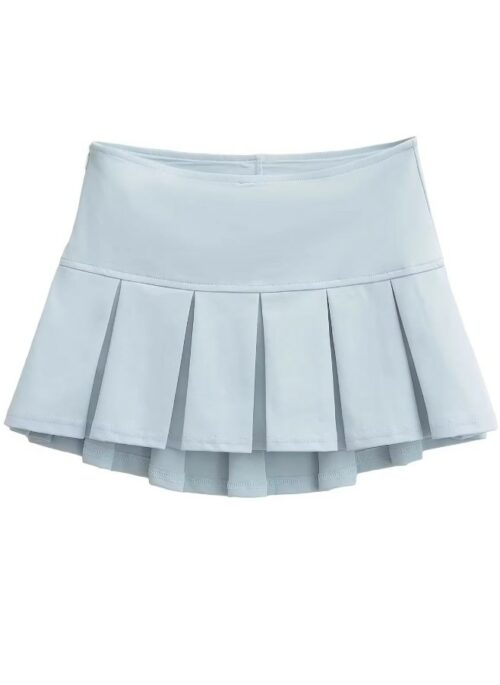 Blue Wide Pleats Mini Skirt | Rei – IVE