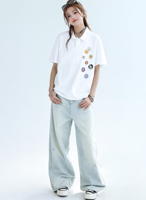 Classic Polo Collar Preppy Style Short Sleeve Shirt