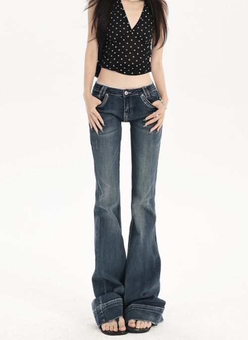 Dark Blue Low Rise Flare Jeans | Joy – Red Velvet