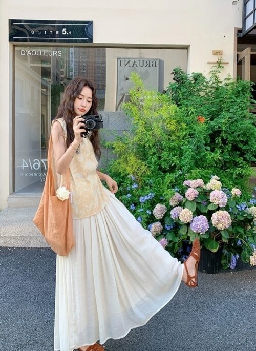 Elegant Printed Top And Skirt Set
