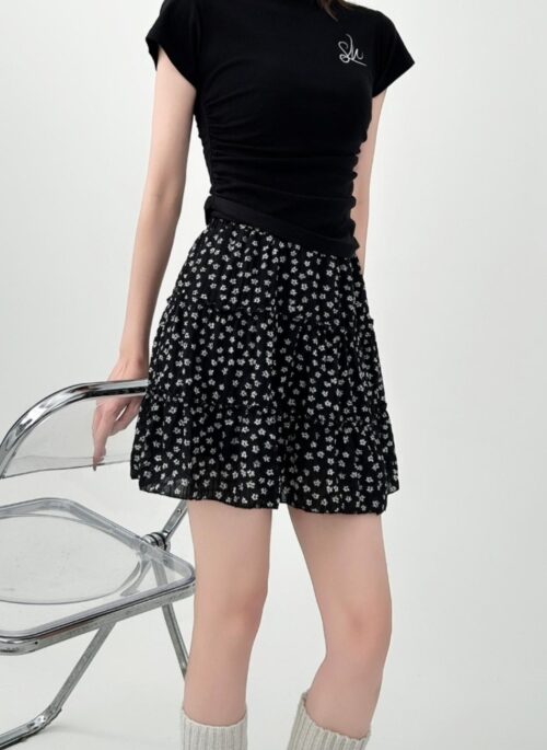 Floral High Waist A Line Ruffle Skirt