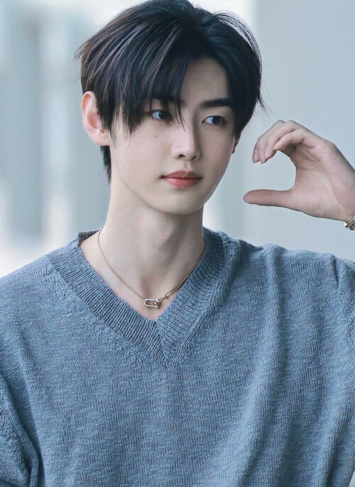 Light Blue Knit V-Neck Sweater | Sunghoon - Enhypen